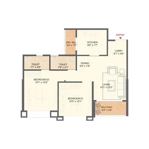 Codename Firstmovers Hinjewadi 2 BHK Floor Plan Image